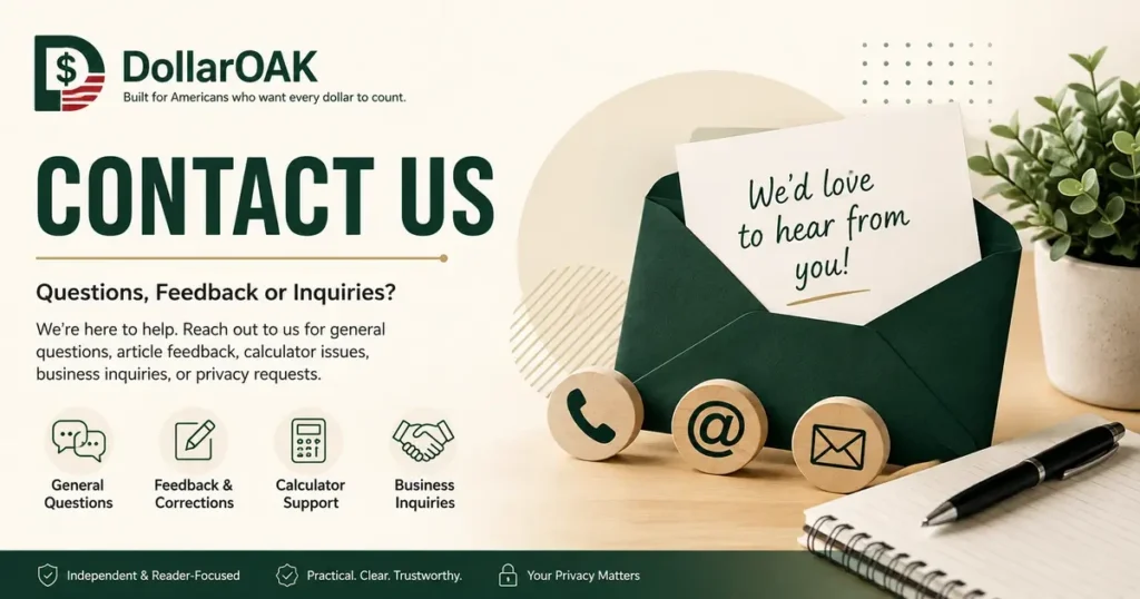Contact DollarOak | Questions, Feedback & Corrections